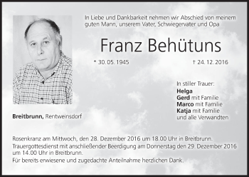 Anzeige von Franz Behütuns von MGO