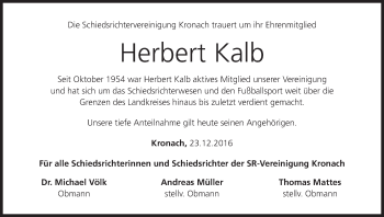 Anzeige von Herbert Kalb von MGO
