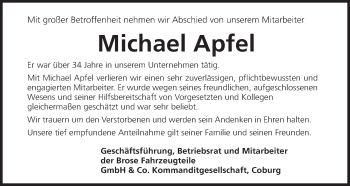 Anzeige von Michael Apfel von MGO