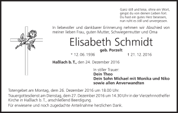 Anzeige von Elisabeth Schmidt von MGO