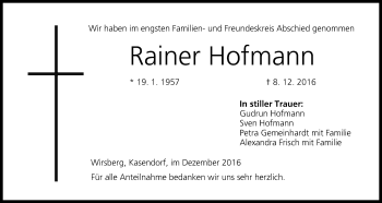 Anzeige von Rainer Hofmann von MGO