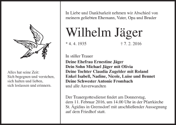 Anzeige von Wilhelm Jäger von MGO