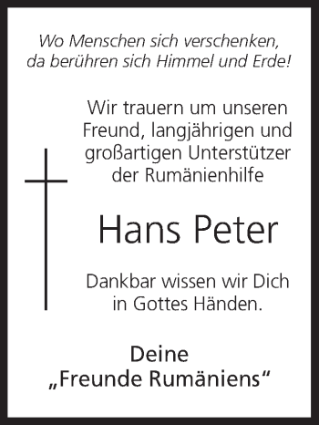 Anzeige von Hans Peter von MGO