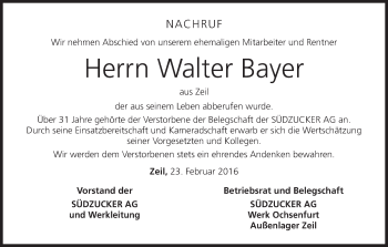 Anzeige von Walter Bayer von MGO