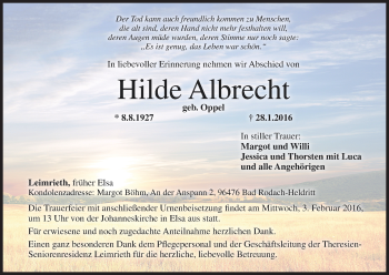 Anzeige von Hilde Albrecht von MGO