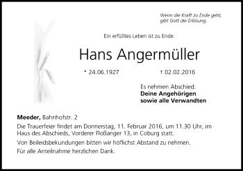 Anzeige von Hans Angermüller von MGO