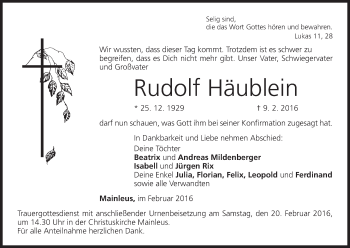 Anzeige von Rudolf Häublein von MGO