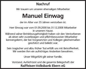 Anzeige von Manuel Einwag von MGO