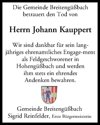 Anzeige von Johann Kauppert von MGO