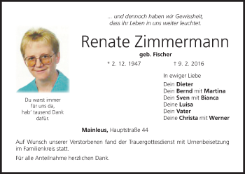 Anzeige von Renate Zimmermann von MGO
