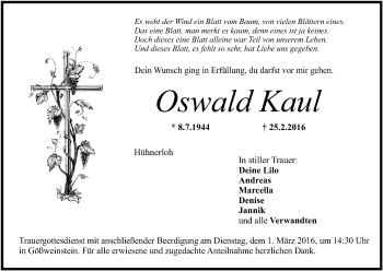 Anzeige von Oswald Kaul von MGO
