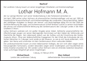 Anzeige von Lothar Hofmann von MGO