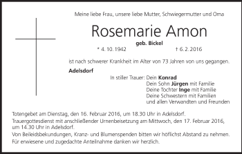 Anzeige von Rosemarie Amon von MGO