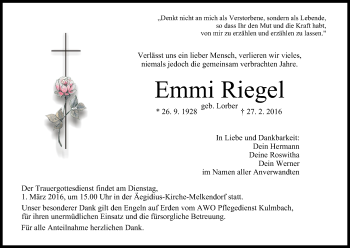 Anzeige von Emmi Riegel von MGO