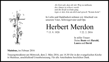 Anzeige von Herbert Merdon von MGO
