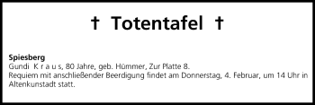 Anzeige von Totentafel vom 04.02.2016 von MGO
