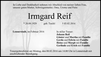 Anzeige von Irmgard Reif von MGO