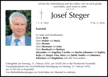Anzeige von Josef Steger von MGO Anzeige von Josef Steger von MGO