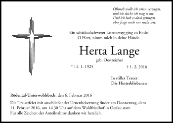 Anzeige von Herta Lange von MGO