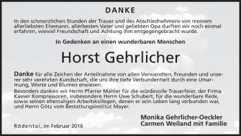 Anzeige von Horst Gehrlicher von MGO