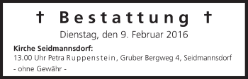 Anzeige von Bestattungen vom 09.02.2016 von MGO