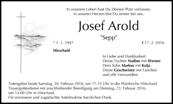 Anzeige von Josef Arold von MGO
