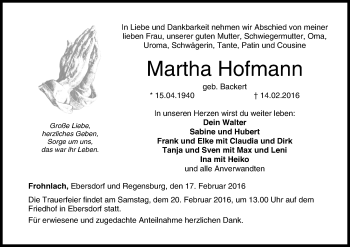 Anzeige von Martha Hofmann von MGO