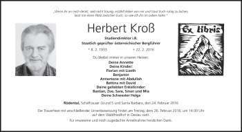 Anzeige von Herbert Kroß von MGO