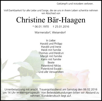 Anzeige von Christine Bär-Haagen von MGO