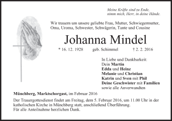 Anzeige von Johanna Mindel von MGO