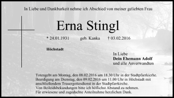 Anzeige von Erna Stingl von MGO
