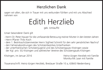 Anzeige von Edith Herzlieb von MGO