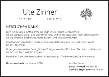 Anzeige von Ute Zinner von MGO