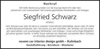 Anzeige von Siegfried Schwarz von MGO