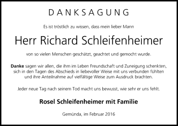 Anzeige von Richard Schleifenheimer von MGO