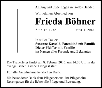 Anzeige von Frieda Böhner von MGO