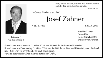 Anzeige von Josef Zahner von MGO