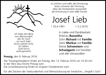 Anzeige von Josef Lieb von MGO