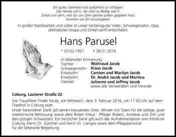 Anzeige von Hans Parusel von MGO