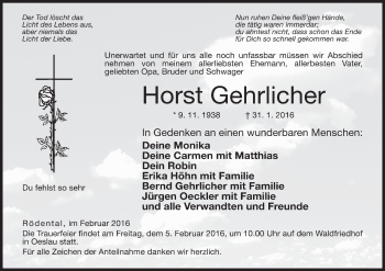 Anzeige von Horst Gehrlicher von MGO