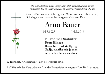 Anzeige von Arno Bauer von MGO