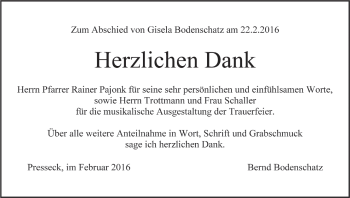 Anzeige von Gisela Bodenschatz von MGO