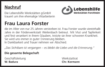 Anzeige von Laura Forster von MGO Anzeige von Laura Forster von MGO