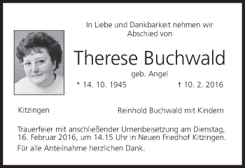 Anzeige von Therese Buchwald von MGO