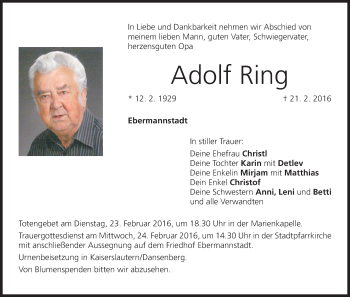 Anzeige von Adolf Ring von MGO