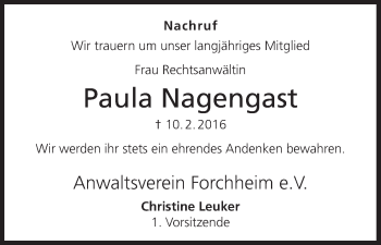 Anzeige von Paula Nagengast von MGO