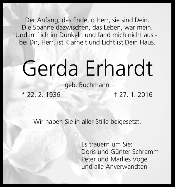 Anzeige von Gerda Erhardt von MGO