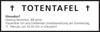 Anzeige von Totentafel vom 05.02.2016 von MGO