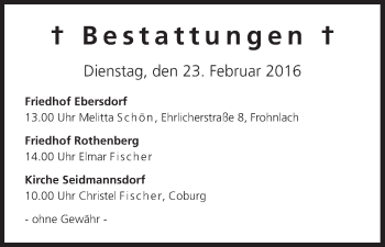 Anzeige von Bestattungen vom 23.02.2016 von MGO