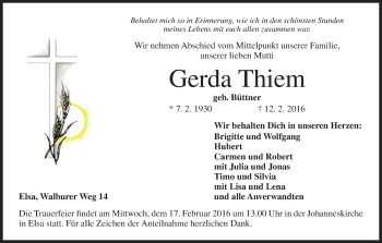 Anzeige von Gerda Thiem von MGO